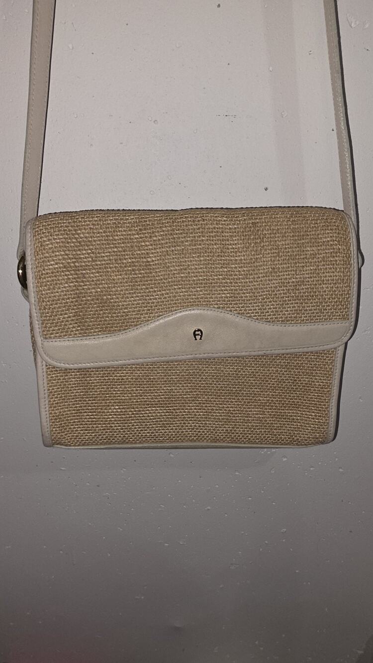 Vintage Burlap & Cream Crossbody Purse Shoulder Bag U.S. Pat Magnetic Snap